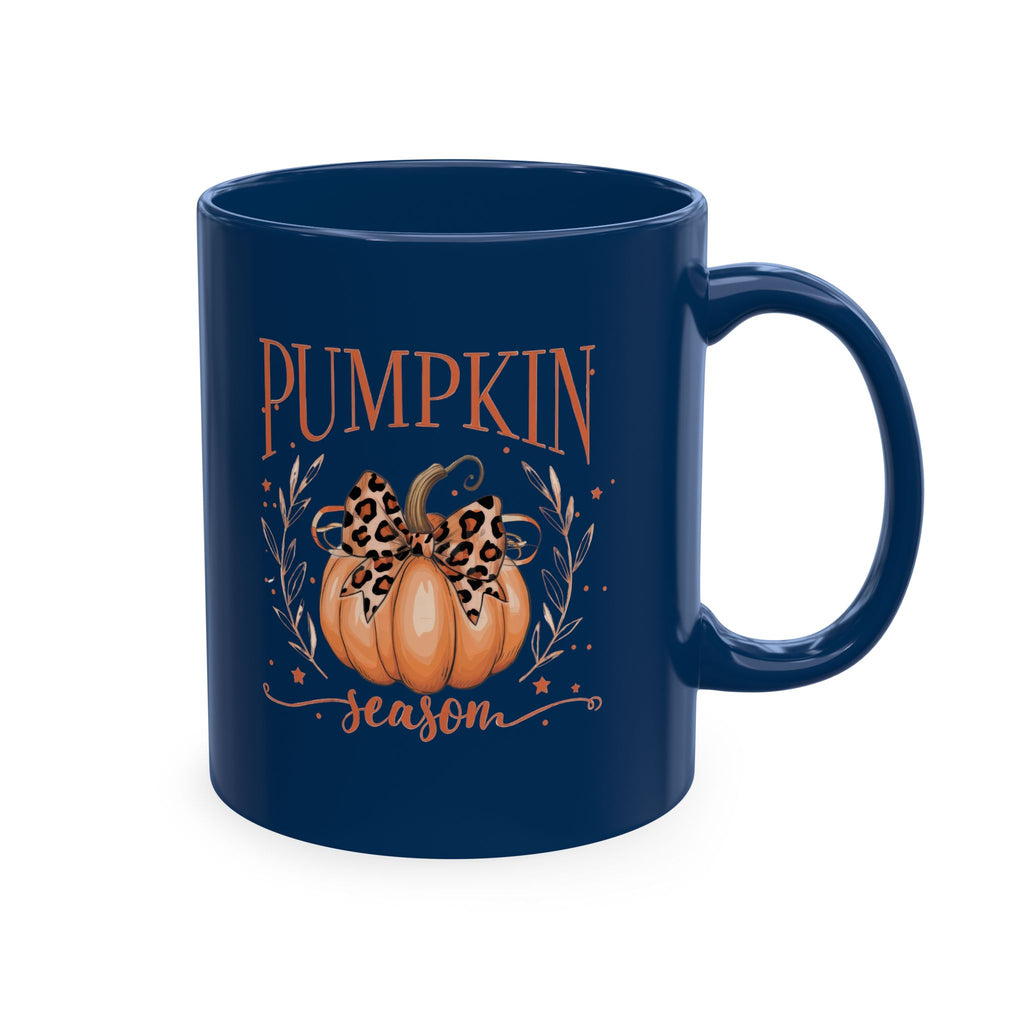 Pumpkin Season Ceramic Mug — Fall Coffee Cup with Leopard Bow Pumpkin Design