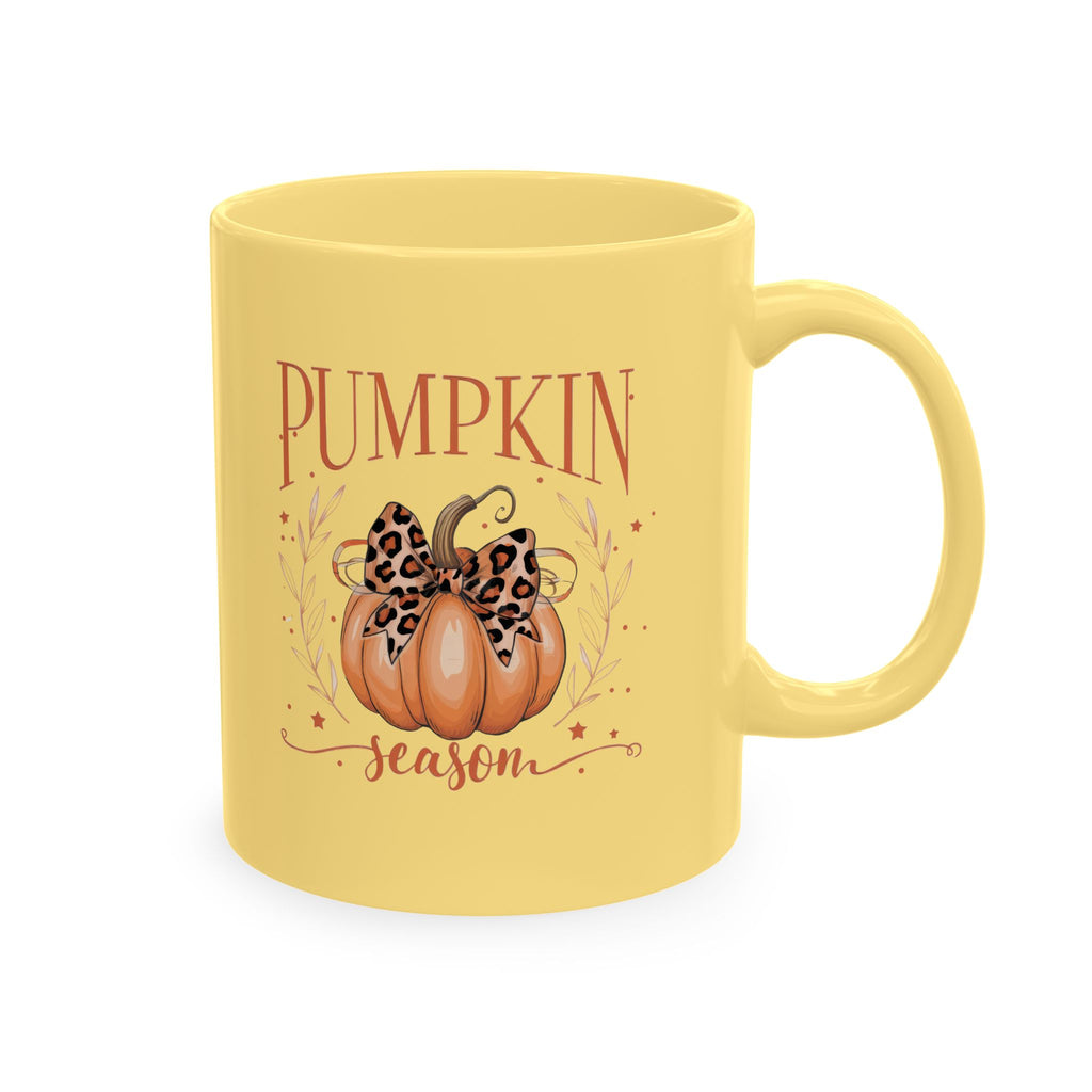 Pumpkin Season Ceramic Mug — Fall Coffee Cup with Leopard Bow Pumpkin Design