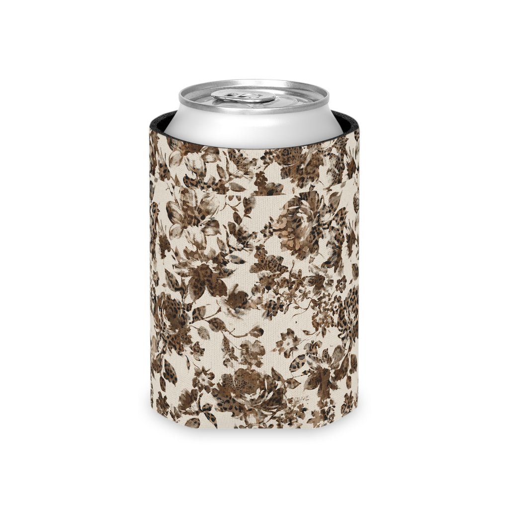 Tan with Flowers Can Cooler