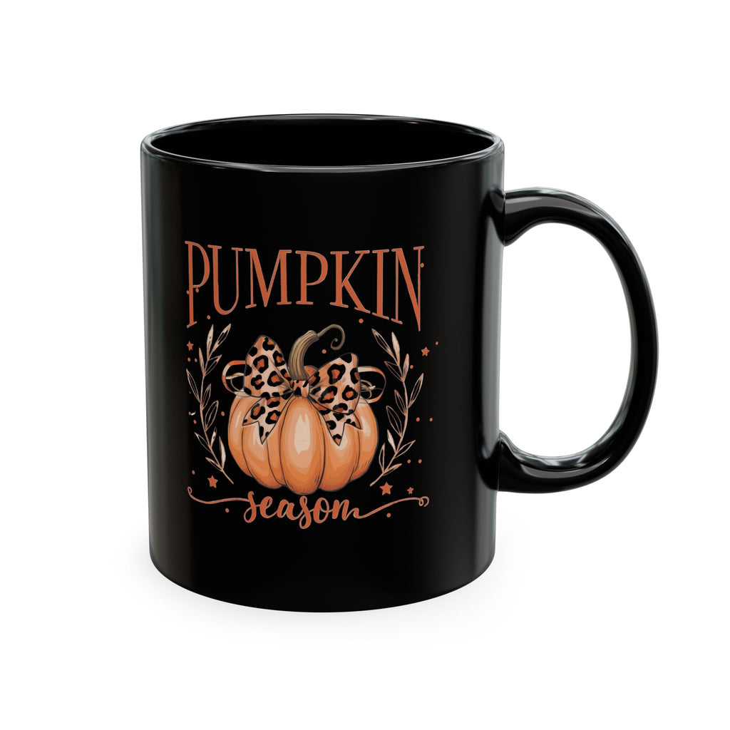 Pumpkin Season Ceramic Mug — Fall Coffee Cup with Leopard Bow Pumpkin Design