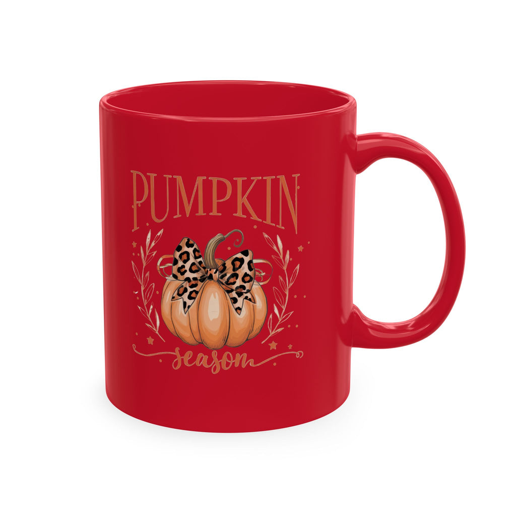 Pumpkin Season Ceramic Mug — Fall Coffee Cup with Leopard Bow Pumpkin Design