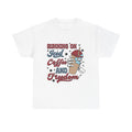 Running on Iced Coffee and Freedom Fourth Of July Unisex Heavy Cotton Tee