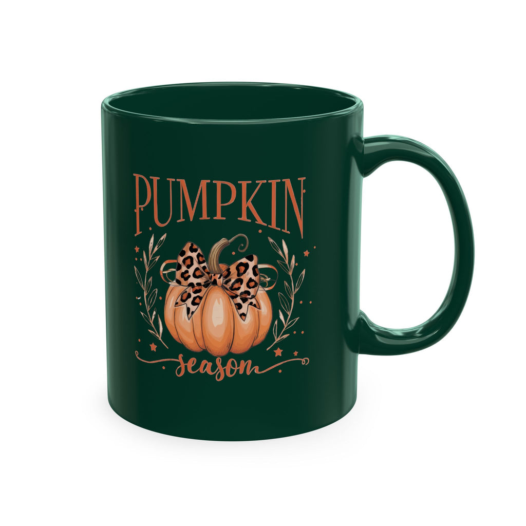 Pumpkin Season Ceramic Mug — Fall Coffee Cup with Leopard Bow Pumpkin Design