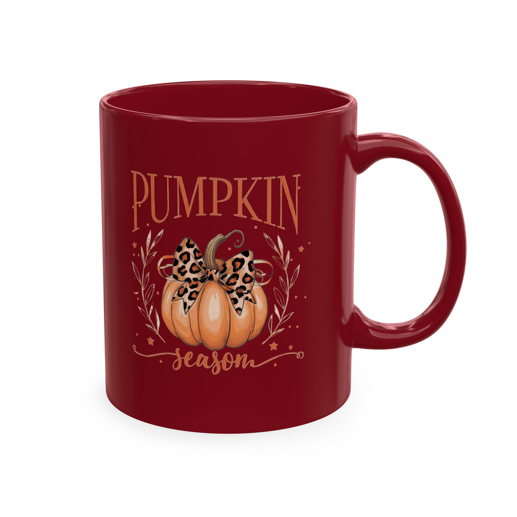 Pumpkin Season Ceramic Mug — Fall Coffee Cup with Leopard Bow Pumpkin Design